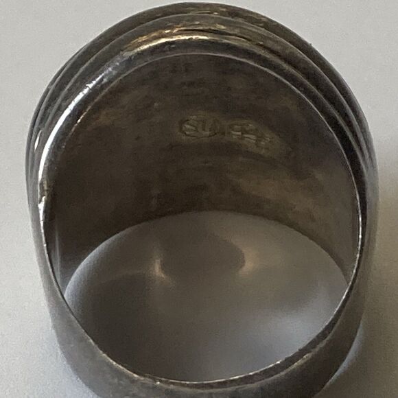 Vintage Sterling Silver 925 Ring Size 6.5 Modernist Domed Chunky Unisex Oxidized - Picture 10 of 13